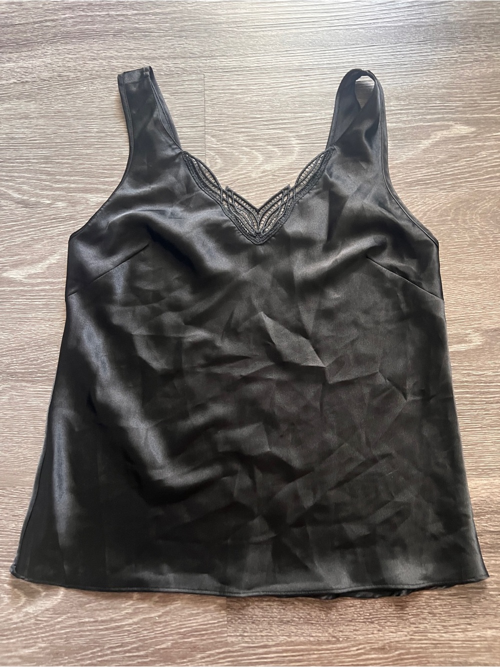 Cabernet Black Satin Lace-Trim Camisole